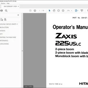 Hitachi Zaxis 225USLC Operator Manual - PDF DOWNLOAD