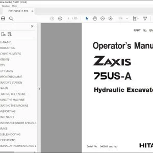 Hitachi Zaxis 75US-A Hydraulic Excavator Operator's Manual PDF