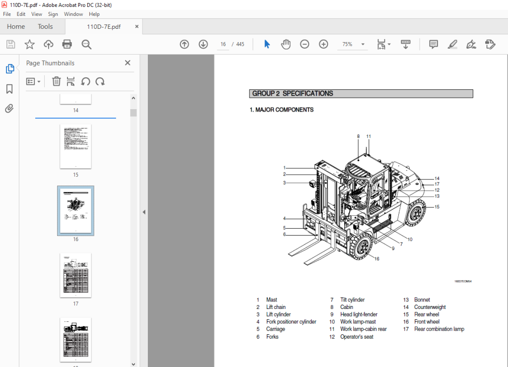 Hyundai 110D-7E Diesel Forklift Trucks Service Manual 2023 ...