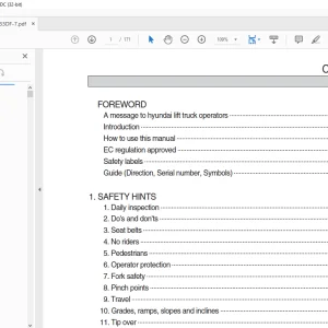 Hyundai 20DF/25DF/30DF/33DF-7 Forklift Operator's Manual 2023 PDF