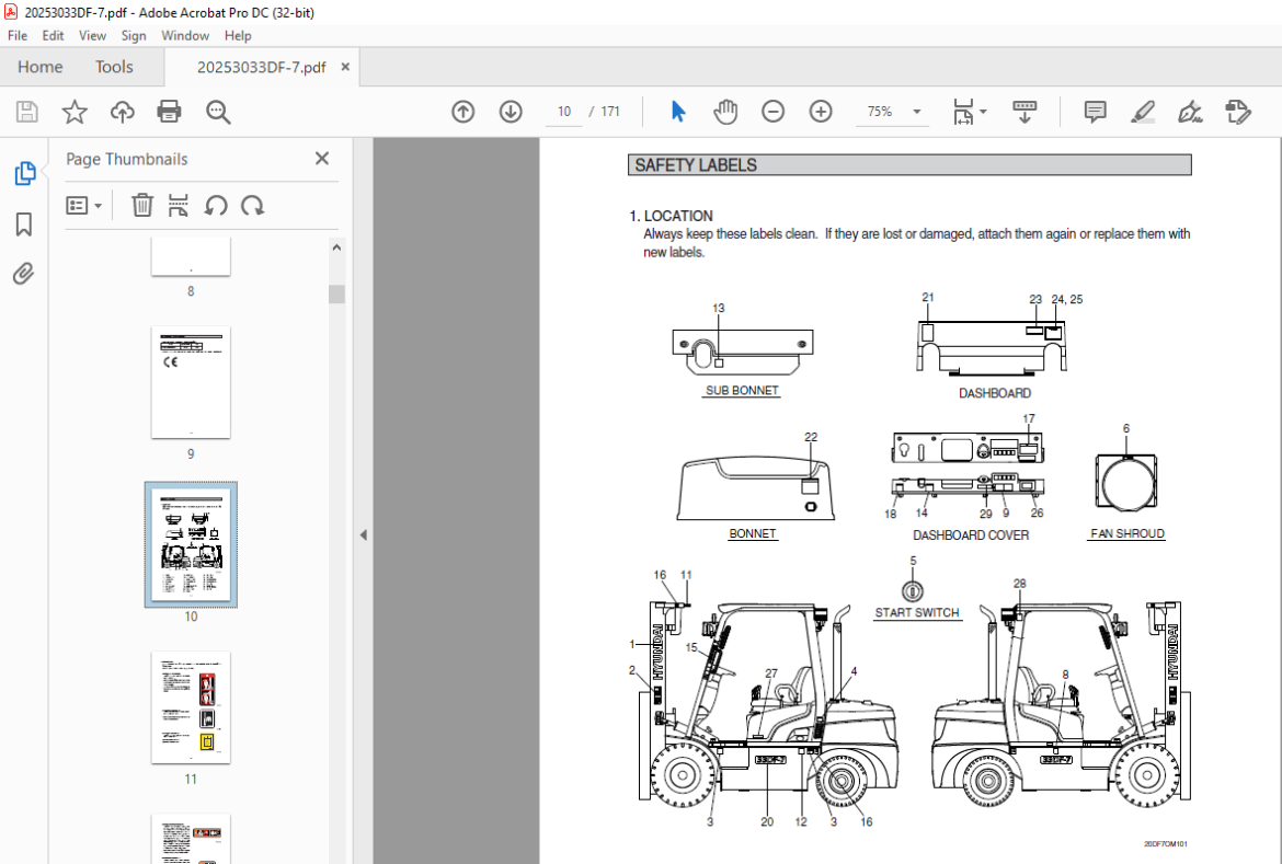 Hyundai 20DF/25DF/30DF/33DF-7 Forklift Operator's Manual 2023 PDF ...