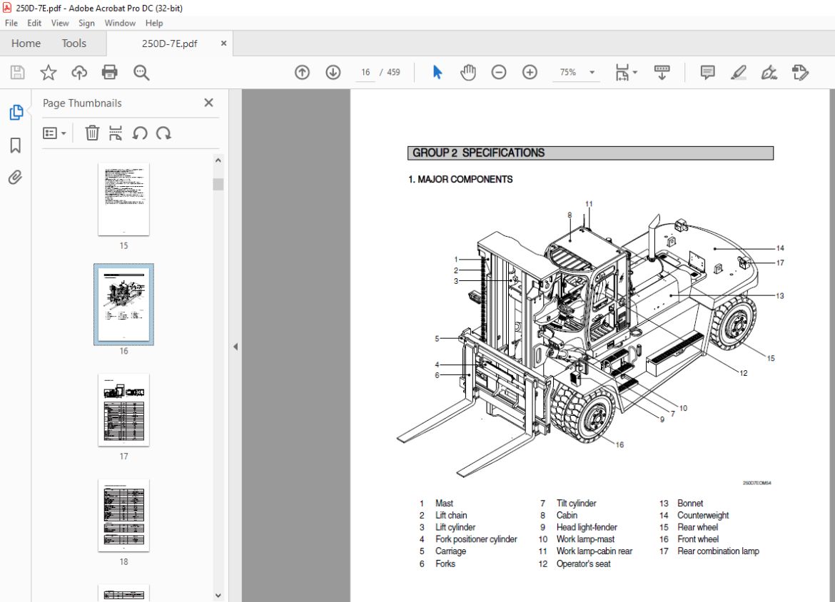 Hyundai 250D-7E Diesel Forklifts Trucks Service Manual 2023 ...