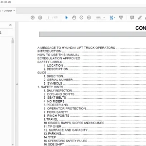 Hyundai 25LE-7/30LE-7/35LE-7 Forklift Operator's Manual 2023 PDF