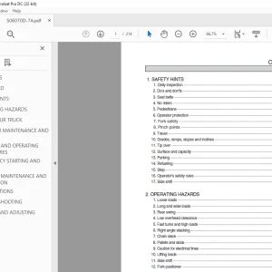 Hyundai 50/60/70D-7A Diesel Forklift Truck Operator's Manual 2023