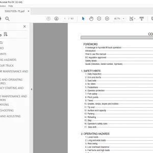 Hyundai 50DS/60DS/70DS-7E Forklift Operator's Manual 2023 PDF