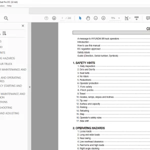 Hyundai 50/70-9B Diesel Forklift Truck Operator's Manual 2023