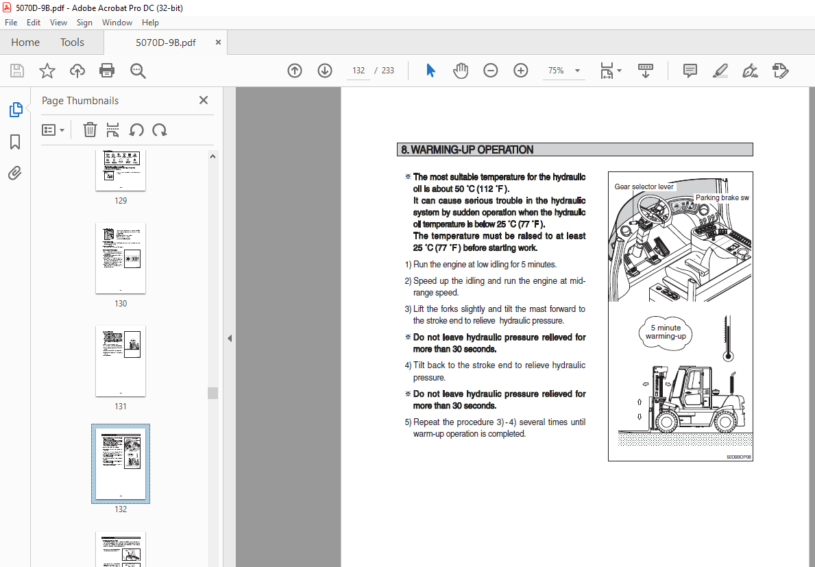 Hyundai 50/70-9B Diesel Forklift Truck Operator's Manual 2023 ...