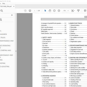 Hyundai 70D-9VB Diesel Forklift Trucks Operator's Manual 2023 PDF