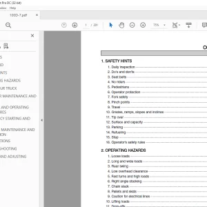 Hyundai Forklift 100D-7 Operator's Manual 2023 PDF
