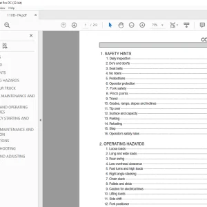 Hyundai Forklift 110/130/160D-7A Operator’s Manual 2023 PDF