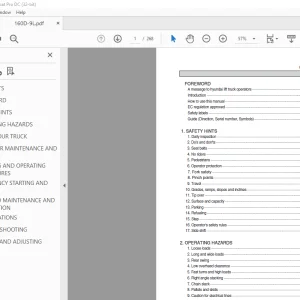 Hyundai Forklift 160D-9L, 180D-9B Diesel Truck Operator’s Manual 2023 PDF