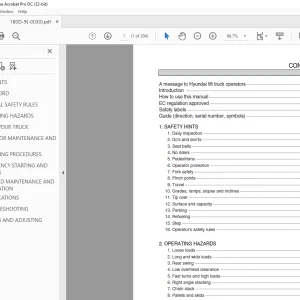 Hyundai Forklift 180D-9 IC Trucks Operator’s Manual 2023 PDF
