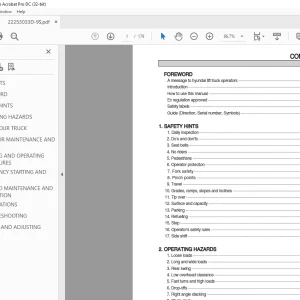 Hyundai Forklift 22/25/30/33D-9S Operator's Manual 2023 PDF