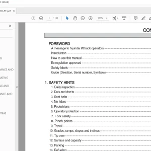 Hyundai Forklift 22/25/30/33D-9T Operator's Manual 2023 PDF