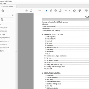 Hyundai Forklift 25/30/32/35B-9U Electric Trucks Operator's Manual 2023 PDF
