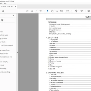Hyundai Forklift 25/30/33L/35LN-9A Operator's Manual 2023 PDF