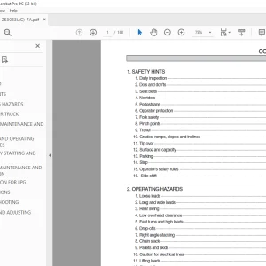 Hyundai Forklift 25L/30L/33L-7A 20G/25G/30G-7A Operator's Manual 2023 PDF