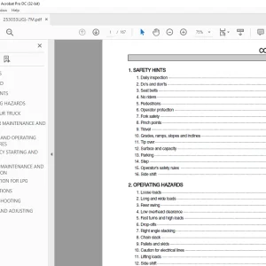 Hyundai Forklift 25L/30L/33L-7M 25G/30G/33G-7M Operator's Manual 2023 PDF