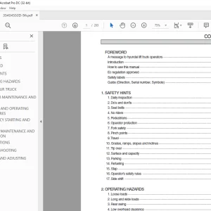 Hyundai Forklift 35/40/45/50D-9A Operator's Manual 2023 PDF