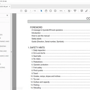 Hyundai Forklift 35/40/45/50D-9K Operator's Manual 2023 - PDF DOWNLOAD