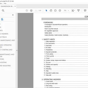 Hyundai Forklift 35/40/45D-9F, 50DA-9F Operator's Manual 2023 PDF