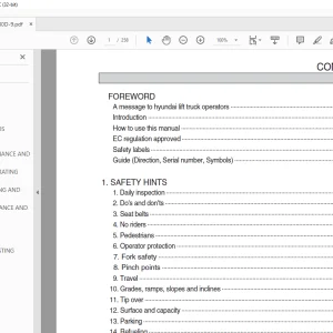 Hyundai Forklift 50/60/70/80D-9 IC Trucks Operator's Manual 2023 PDF