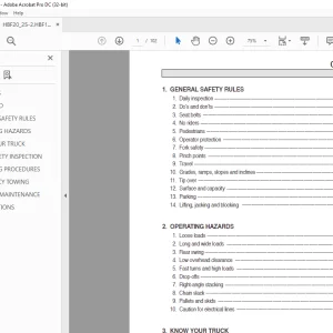 Hyundai HBF15/18T, HBF15/18III, HBF20/25II Forklift Operator's Manual 2023 PDF