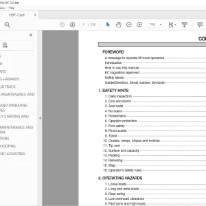 Hyundai HDF-7 Series Forklift Operator's Manual 2023 PDF