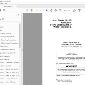 John Deere 1010D Forwarder Operator's Manual - PDF DOWNLOAD
