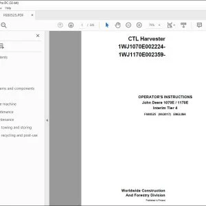 John Deere 1070E 1170E Interim Tier 4 CTL Harvester Operator's Manual PDF