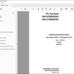 John Deere 1070E 1170E Interim Tier 4 CTL Harvester Operator's Manual - PDF DOWNLOAD