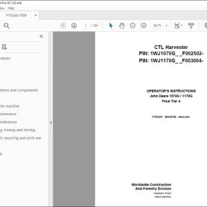 John Deere 1070G 1170G Final Tier 4 CTL Harvester Operator's Manual PDF