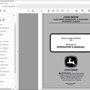 John Deere 110 Tractor Loader Backhoe Operator's Manual - PDF DOWNLOAD
