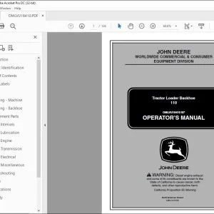 John Deere 110 Tractor Loader Backhoe Operator's Manual PDF