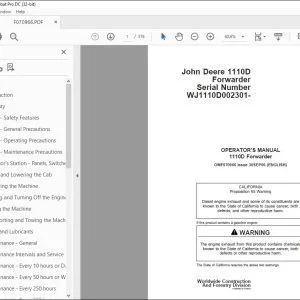 John Deere 1110D Forwarder Operator's Manual - PDF DOWNLOAD