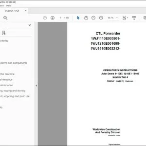 John Deere 1110E 1210E 1510E Interim Tier 4 CTL Forwarder Operator's Manual - PDF DOWNLOAD
