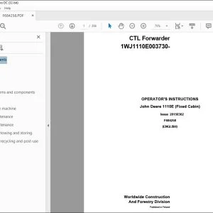 John Deere 1110E (Fixed Cabin) CTL Forwarder Operator's Manual PDF