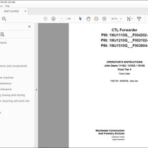 John Deere 1110G 1210G 1510G Final Tier 4 Fixed Cabin Operator's Manual PDF
