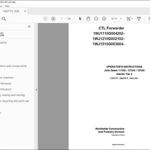 John Deere 1110G 1210G 1510G Interim Tier 4 CTL Forwarder Operator's Manual - PDF DOWNLOAD