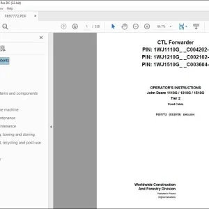 John Deere 1110G 1210G 1510G Tier 2 Fixed Cabin Operator's Manual PDF