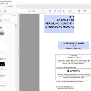 John Deere 1210 FORWARDER Operators Manual F040074 - PDF DOWNLOAD
