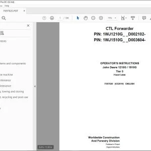 John Deere 1210G 1510G Tier 3Fixed Cabin CTL Forwarder Operator's Manual - PDF DOWNLOAD