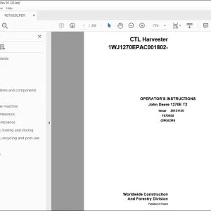 John Deere 1270E T2 CTL Harvester Operator's Manual - PDF DOWNLOAD