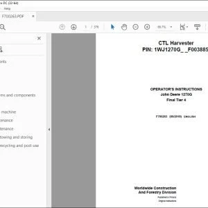 John Deere 1270G Final Tier 4 CTL Harvester Operator's Manual - PDF DOWNLOAD
