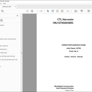 John Deere 1270G Final Tier 4 CTL Harvester Operator's Manual PDF