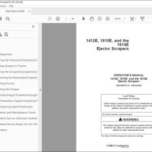 John Deere 1412E, 1810E & 1814E Ejector Scrapers Operators Manual PDF