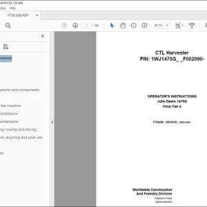 John Deere 1470G Final Tier 4 CTL Harvester Operator's Manual PDF