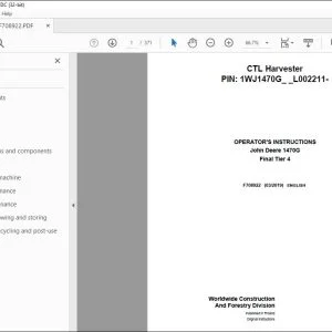 John Deere 1470G Final Tier 4 CTL Harvester Operator's Manual PDF