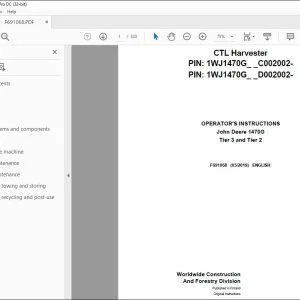 John Deere 1470G Tier 3 & Tier 2 CTL Harvester Operator's Manual PDF