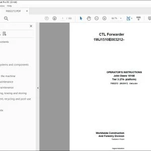 John Deere 1510E Tier 3 (IT4- platform) CTL Forwarder Operator's Manual - PDF DOWNLOAD